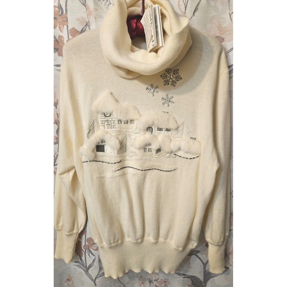 Dino Valiano Vintage W Germany Merino Wool Angora Winter Scene Sweater Sz 12 NEW